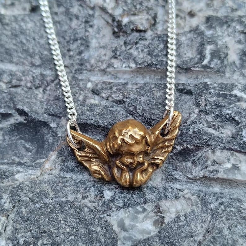 Renaissance 'Putti' Cherub Pendant Necklace, Copper, Bronze or Sterling Silver Handmade Angel Jewellery