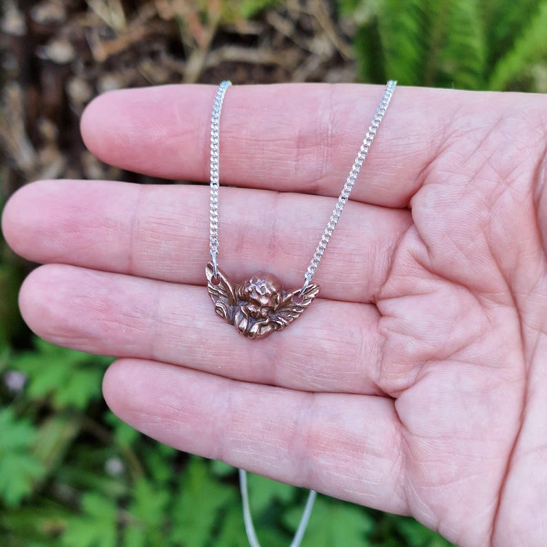 Renaissance 'Putti' Cherub Pendant Necklace, Copper, Bronze or Sterling Silver Handmade Angel Jewellery