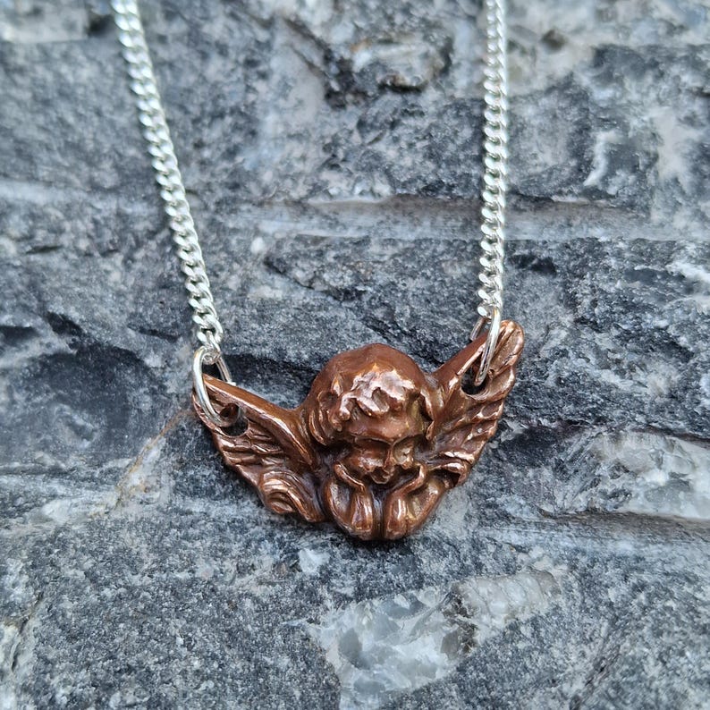Renaissance 'Putti' Cherub Pendant Necklace, Copper, Bronze or Sterling Silver Handmade Angel Jewellery