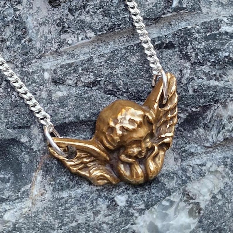 Renaissance 'Putti' Cherub Pendant Necklace, Copper, Bronze or Sterling Silver Handmade Angel Jewellery