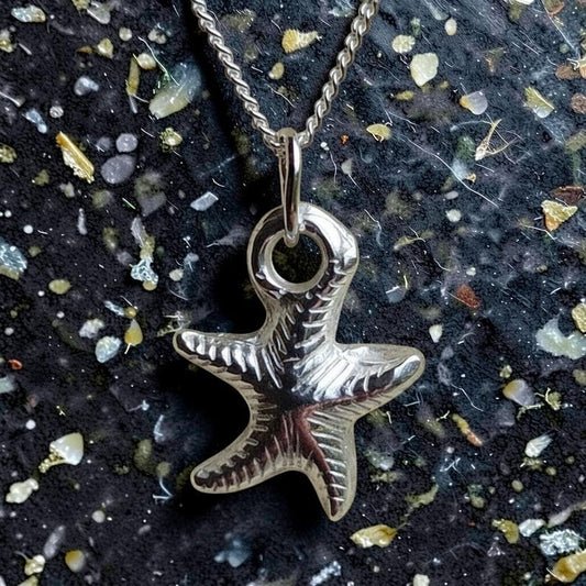Sterling Silver Starfish Necklace, Handmade Coastal Pendant, Ocean Inspired Beach Gift