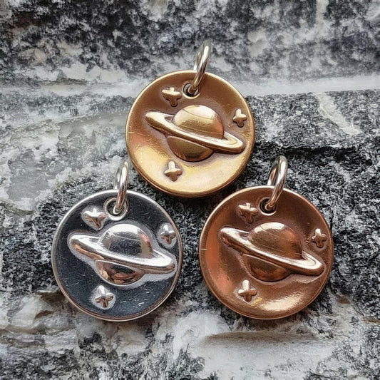 Sterling Silver, Bronze Or Copper Saturn Pendant, Handmade Celestial Charm, Astronomy Jewellery