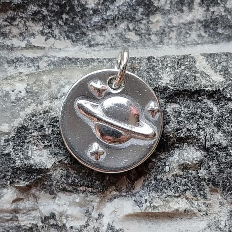 Sterling Silver, Bronze Or Copper Saturn Pendant, Handmade Celestial Charm, Astronomy Jewellery