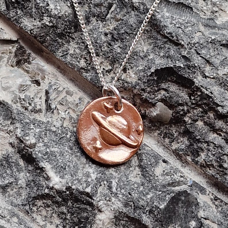 Sterling Silver, Bronze Or Copper Saturn Pendant, Handmade Celestial Charm, Astronomy Jewellery
