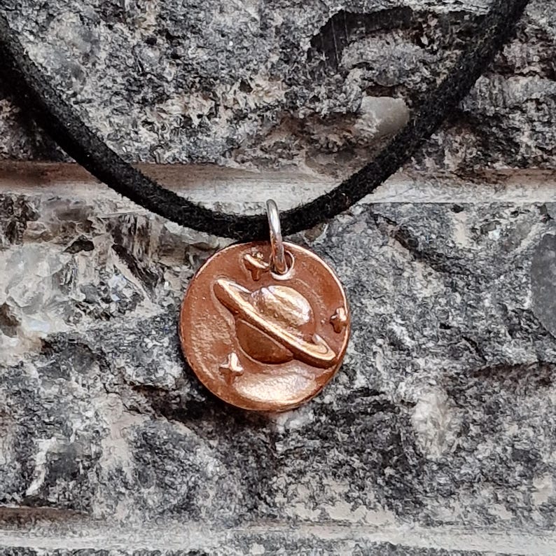 Sterling Silver, Bronze Or Copper Saturn Pendant, Handmade Celestial Charm, Astronomy Jewellery