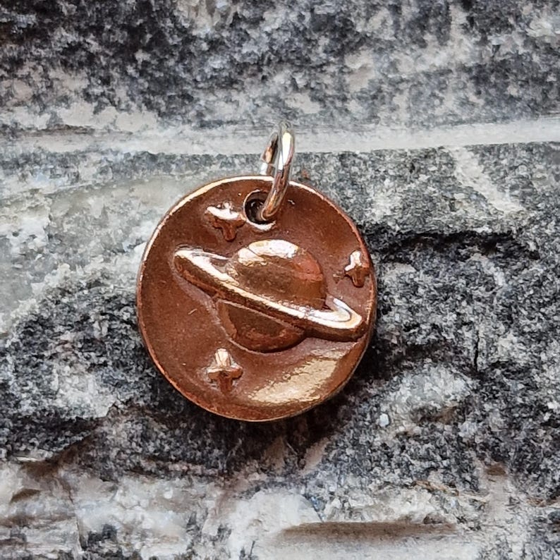 Sterling Silver, Bronze Or Copper Saturn Pendant, Handmade Celestial Charm, Astronomy Jewellery