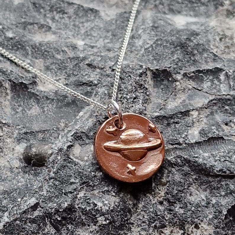 Sterling Silver, Bronze Or Copper Saturn Pendant, Handmade Celestial Charm, Astronomy Jewellery