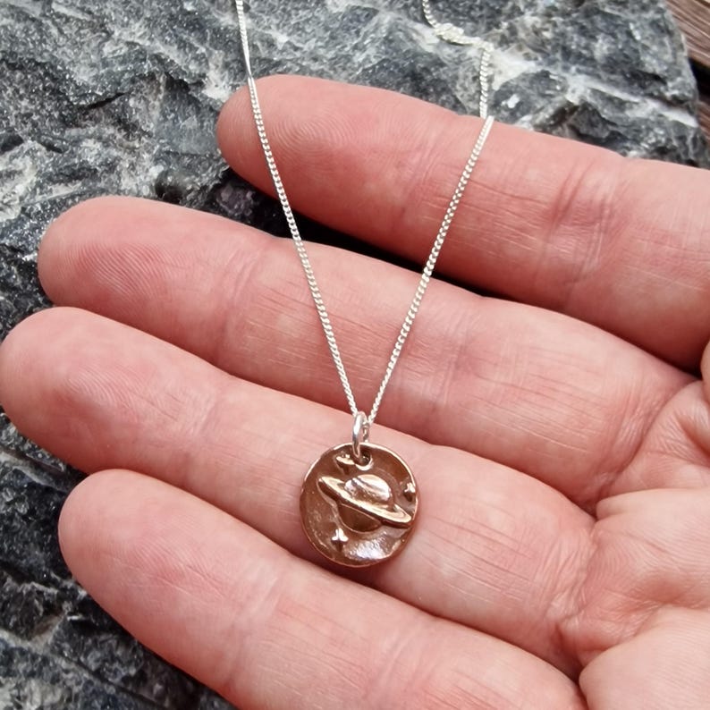 Sterling Silver, Bronze Or Copper Saturn Pendant, Handmade Celestial Charm, Astronomy Jewellery