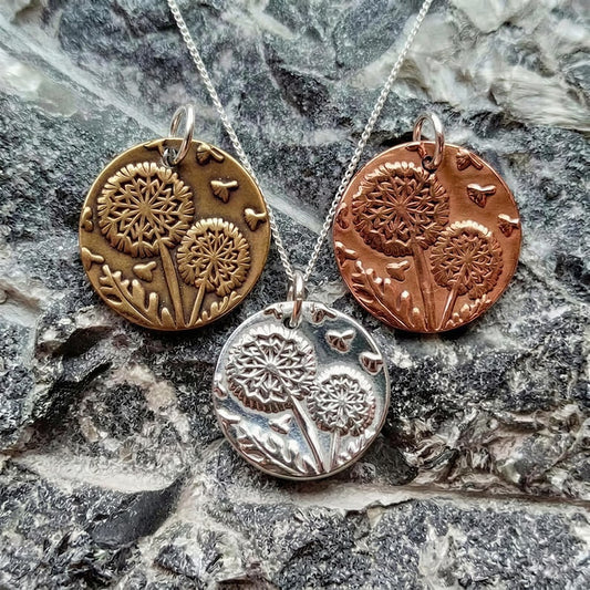 Sterling Silver, Copper Or Bronze Dandelion Clock Pendant Necklace | Nature Inspired Garden Jewellery