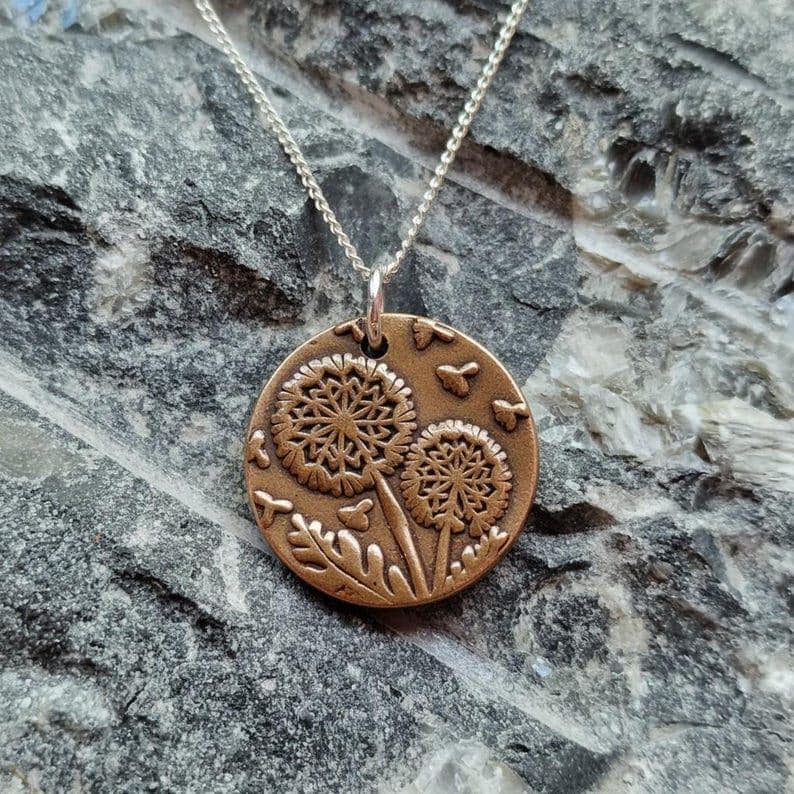 Sterling Silver, Copper Or Bronze Dandelion Clock Pendant Necklace | Nature Inspired Garden Jewellery