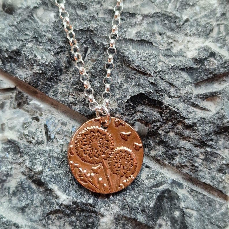 Sterling Silver, Copper Or Bronze Dandelion Clock Pendant Necklace | Nature Inspired Garden Jewellery