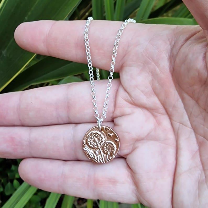 Sterling Silver, Copper Or Bronze Dandelion Clock Pendant Necklace | Nature Inspired Garden Jewellery
