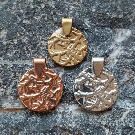 Tangled Thorn Pendant Necklace | Wild Woodland Bramble Medallion | Pure Copper, Solid Bronze, Sterling Silver | Nature Jewellery