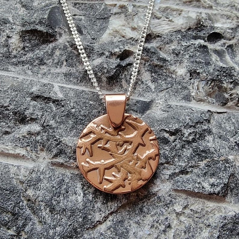 Tangled Thorn Pendant Necklace | Wild Woodland Bramble Medallion | Pure Copper, Solid Bronze, Sterling Silver | Nature Jewellery