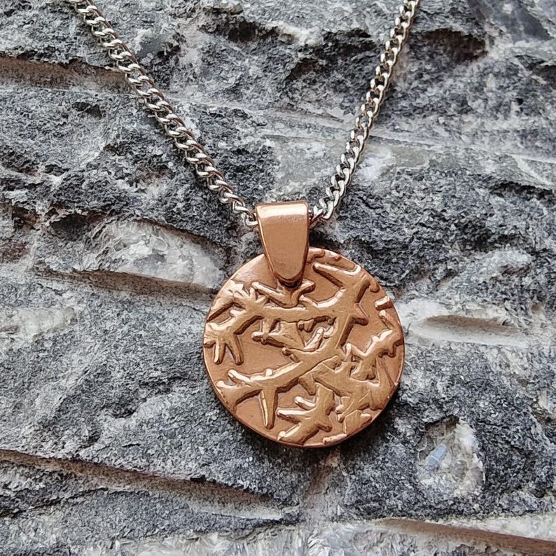 Tangled Thorn Pendant Necklace | Wild Woodland Bramble Medallion | Pure Copper, Solid Bronze, Sterling Silver | Nature Jewellery
