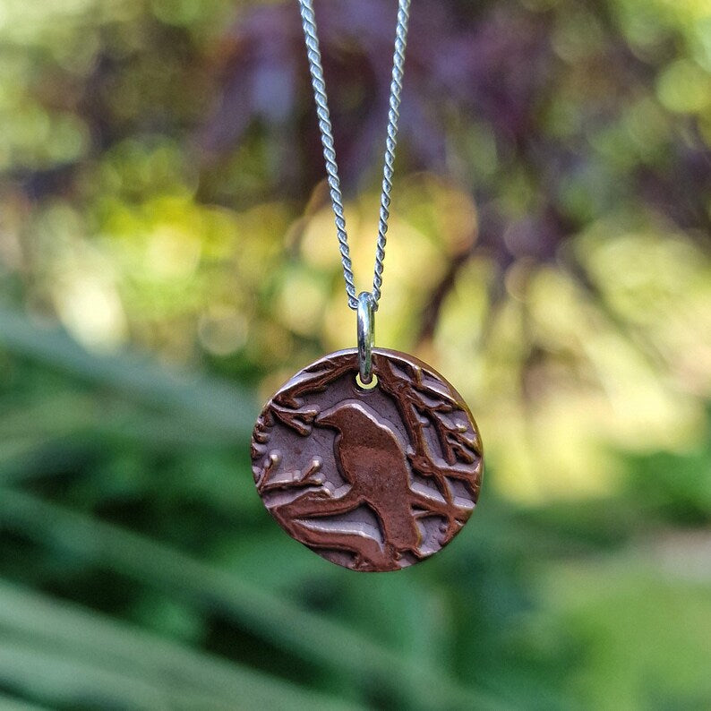 The Nevermore Pendant – Raven in the Branches, Edgar Allan Poe Inspired Copper, Sterling Silver Or Bronze Necklace