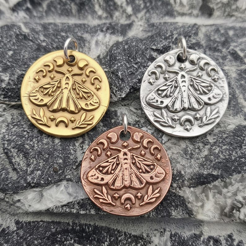 The Nocturne Moth Lunar Pendant Handmade Gothic Moth & Moon Phase Necklace Sterling Silver, Copper Or Bronze