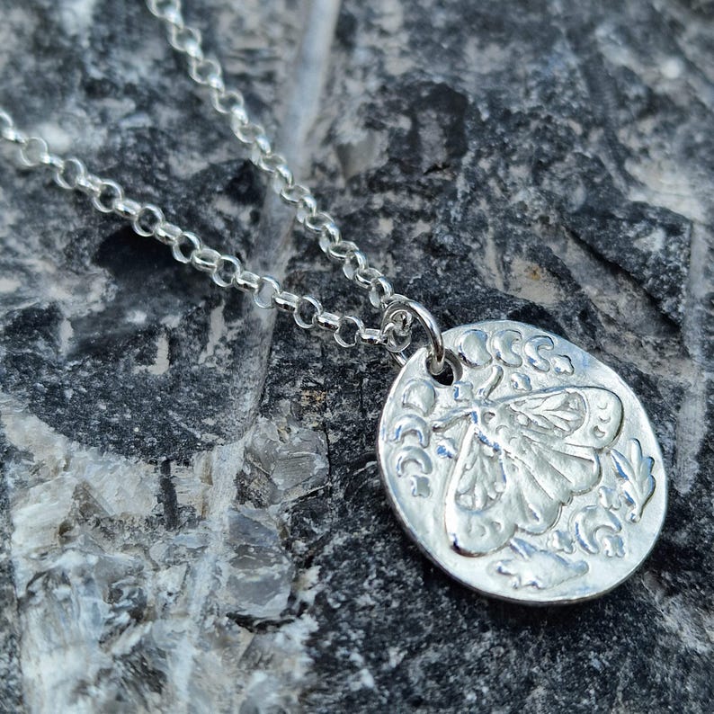 The Nocturne Moth Lunar Pendant Handmade Gothic Moth & Moon Phase Necklace Sterling Silver, Copper Or Bronze