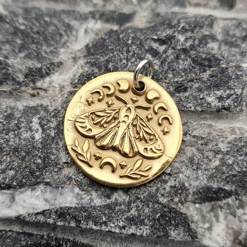 The Nocturne Moth Lunar Pendant Handmade Gothic Moth & Moon Phase Necklace Sterling Silver, Copper Or Bronze