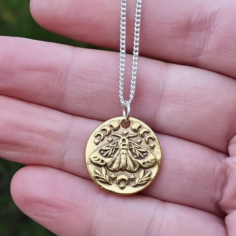 The Nocturne Moth Lunar Pendant Handmade Gothic Moth & Moon Phase Necklace Sterling Silver, Copper Or Bronze