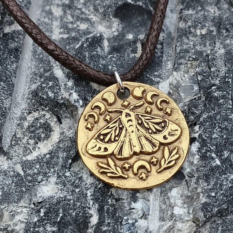 The Nocturne Moth Lunar Pendant Handmade Gothic Moth & Moon Phase Necklace Sterling Silver, Copper Or Bronze