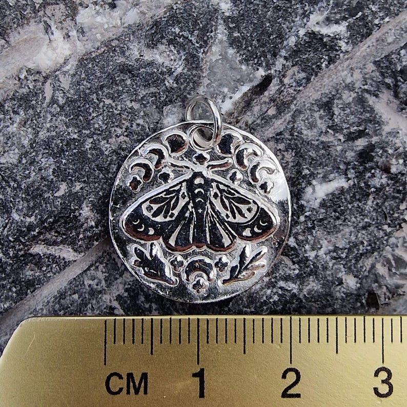 The Nocturne Moth Lunar Pendant Handmade Gothic Moth & Moon Phase Necklace Sterling Silver, Copper Or Bronze