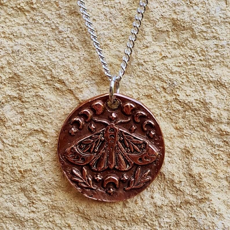 The Nocturne Moth Lunar Pendant Handmade Gothic Moth & Moon Phase Necklace Sterling Silver, Copper Or Bronze