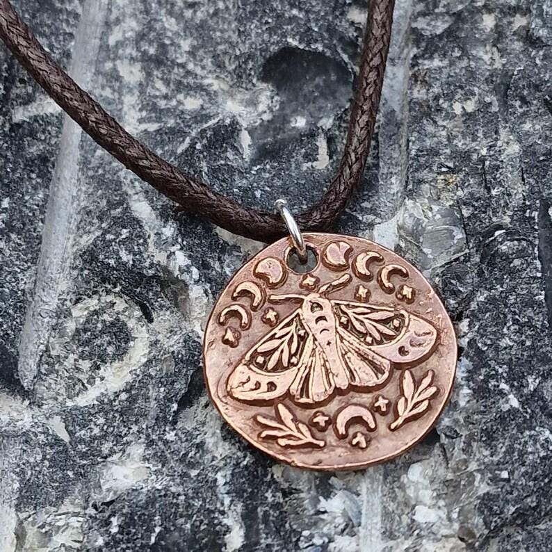 The Nocturne Moth Lunar Pendant Handmade Gothic Moth & Moon Phase Necklace Sterling Silver, Copper Or Bronze