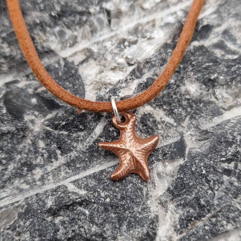 Tiny Starfish Pendant Necklace - Handmade Pure Solid Copper Beach Seaside Jewellery