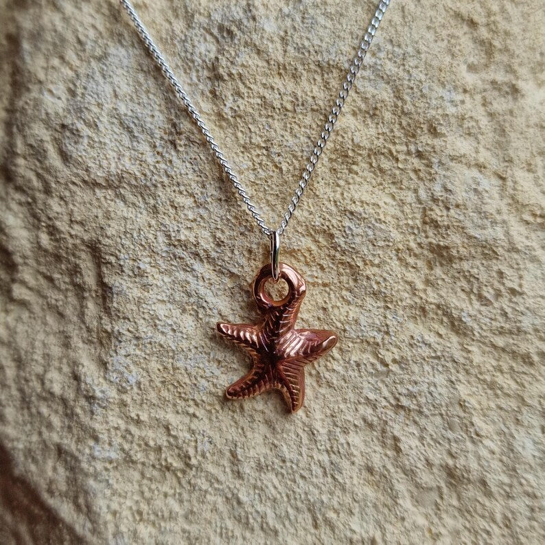 Tiny Starfish Pendant Necklace - Handmade Pure Solid Copper Beach Seaside Jewellery