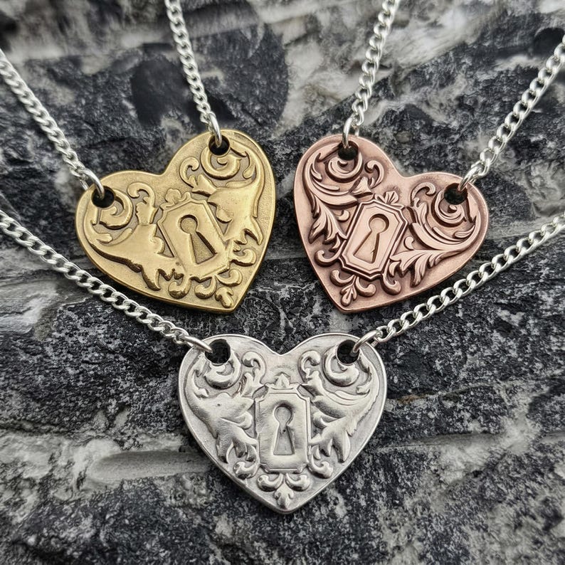 Victorian Heart Key Pendant – Handmade Sterling Silver, Copper Or Bronze Heart Necklace, Love Token Jewellery