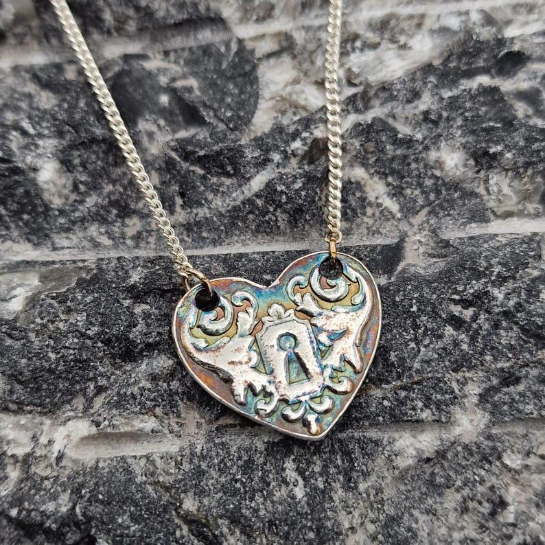 Victorian Heart Key Pendant – Handmade Sterling Silver, Copper Or Bronze Heart Necklace, Love Token Jewellery