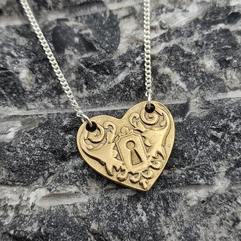 Victorian Heart Key Pendant – Handmade Sterling Silver, Copper Or Bronze Heart Necklace, Love Token Jewellery