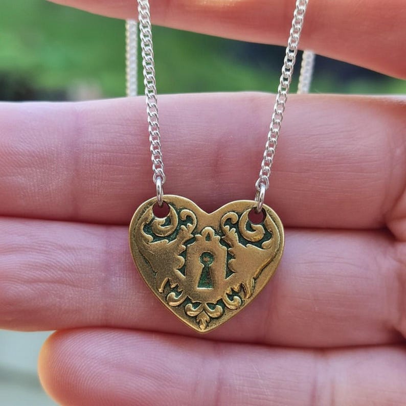 Victorian Heart Key Pendant – Handmade Sterling Silver, Copper Or Bronze Heart Necklace, Love Token Jewellery