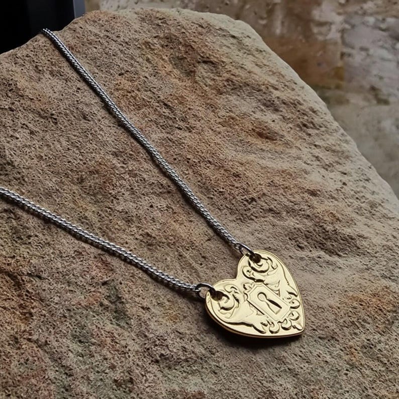 Victorian Heart Key Pendant – Handmade Sterling Silver, Copper Or Bronze Heart Necklace, Love Token Jewellery