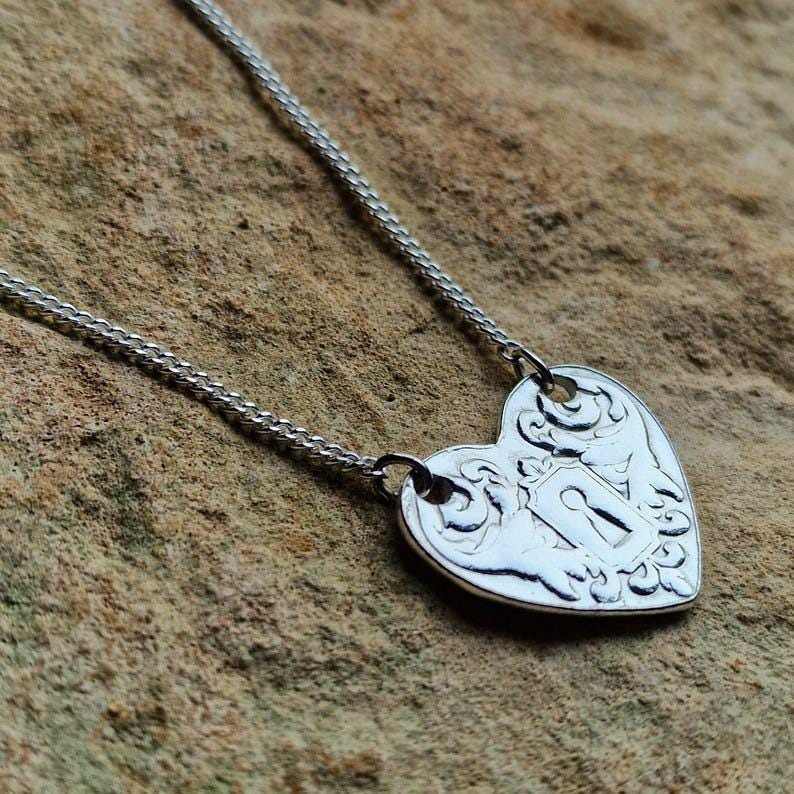 Victorian Heart Key Pendant – Handmade Sterling Silver, Copper Or Bronze Heart Necklace, Love Token Jewellery