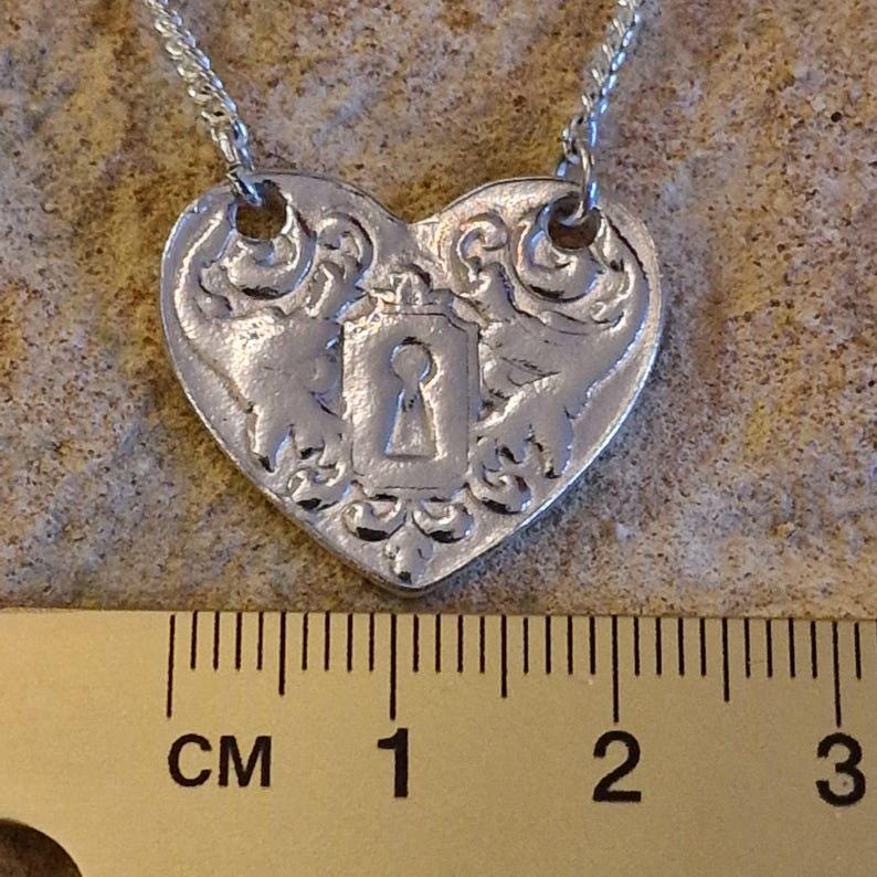 Victorian Heart Key Pendant – Handmade Sterling Silver, Copper Or Bronze Heart Necklace, Love Token Jewellery