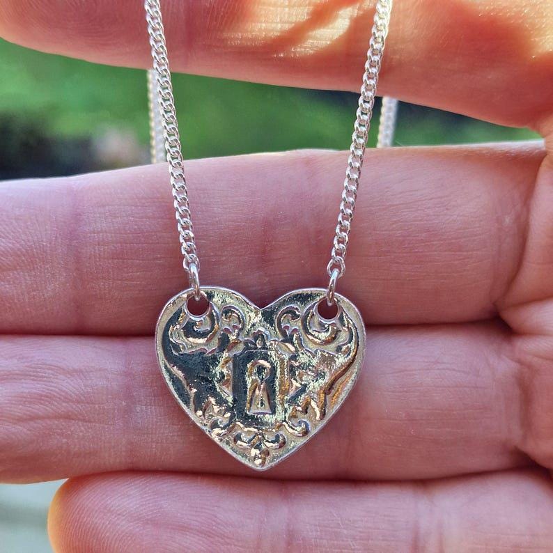 Victorian Heart Key Pendant – Handmade Sterling Silver, Copper Or Bronze Heart Necklace, Love Token Jewellery