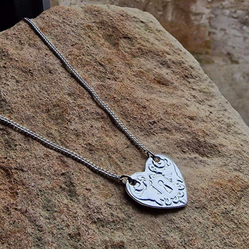 Victorian Heart Key Pendant – Handmade Sterling Silver, Copper Or Bronze Heart Necklace, Love Token Jewellery