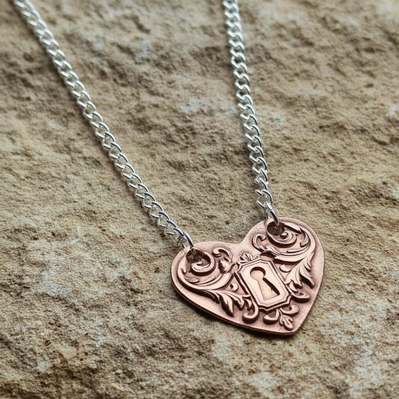 Victorian Heart Key Pendant – Handmade Sterling Silver, Copper Or Bronze Heart Necklace, Love Token Jewellery