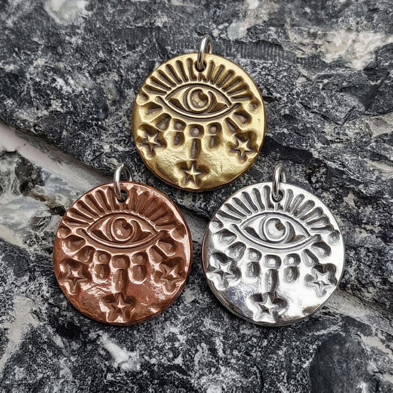 Warding Eye Folklore Pendant - Copper, Bronze Or Sterling Silver - Handmade Celestial Protection Necklace