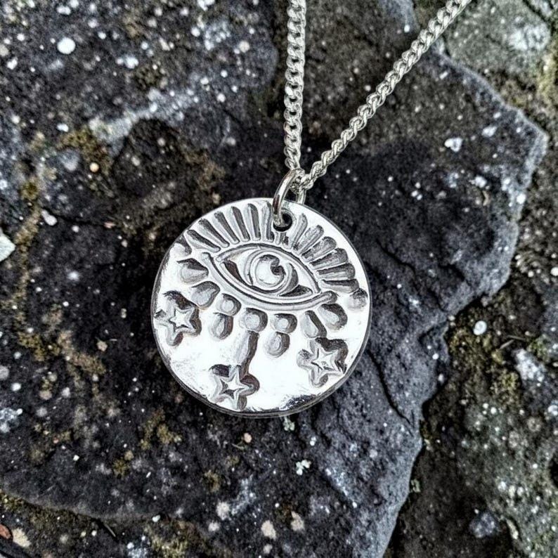 Warding Eye Folklore Pendant - Copper, Bronze Or Sterling Silver - Handmade Celestial Protection Necklace