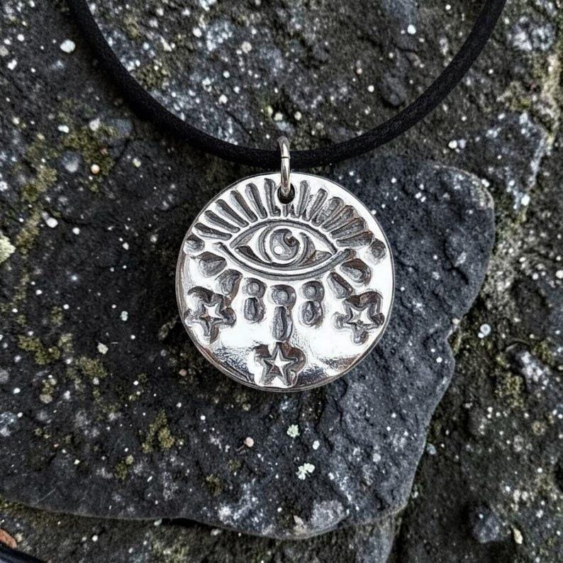 Warding Eye Folklore Pendant - Copper, Bronze Or Sterling Silver - Handmade Celestial Protection Necklace