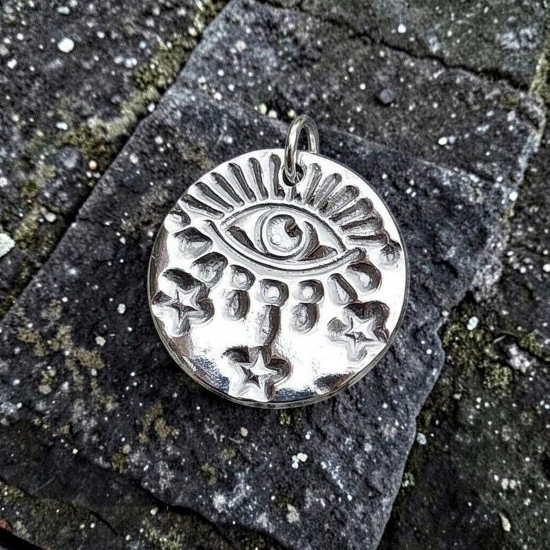 Warding Eye Folklore Pendant - Copper, Bronze Or Sterling Silver - Handmade Celestial Protection Necklace