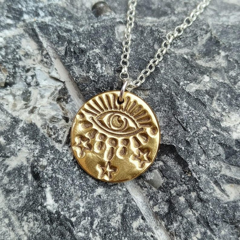 Warding Eye Folklore Pendant - Copper, Bronze Or Sterling Silver - Handmade Celestial Protection Necklace