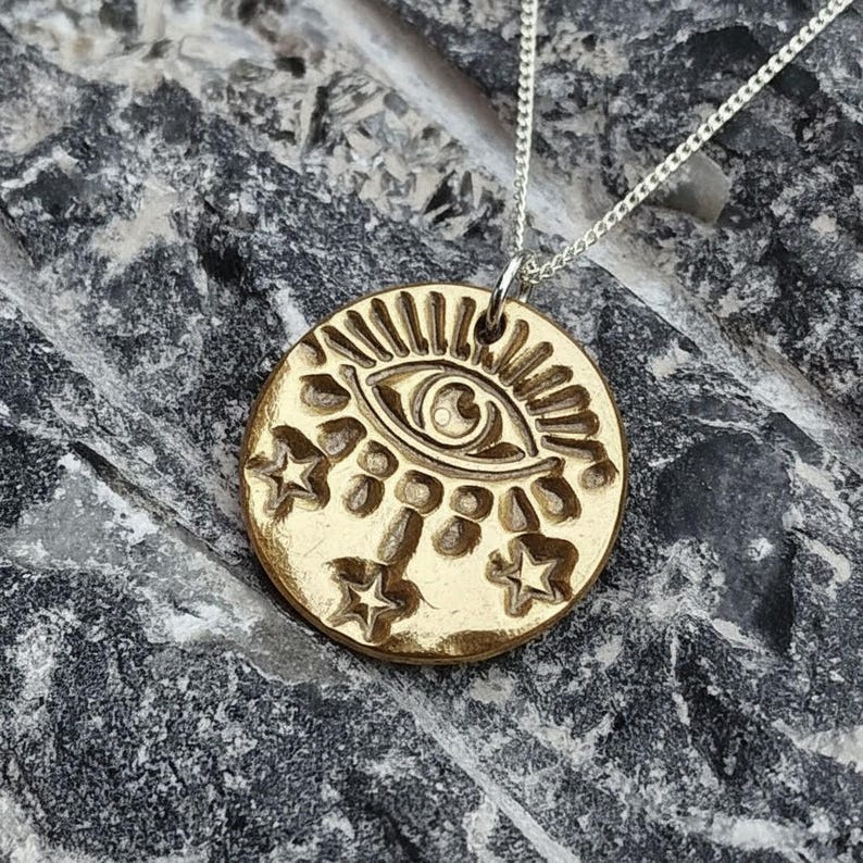 Warding Eye Folklore Pendant - Copper, Bronze Or Sterling Silver - Handmade Celestial Protection Necklace
