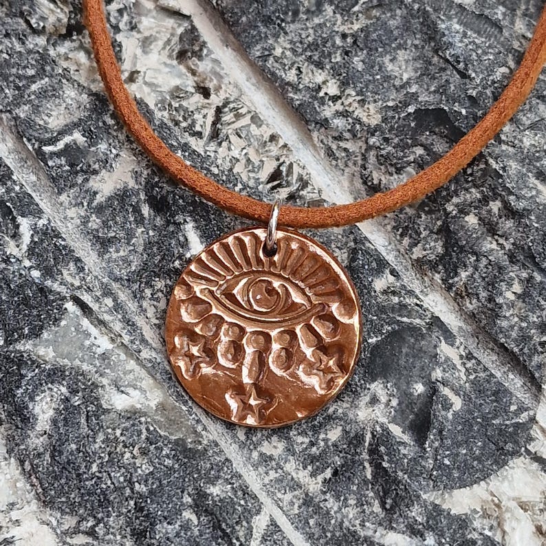 Warding Eye Folklore Pendant - Copper, Bronze Or Sterling Silver - Handmade Celestial Protection Necklace