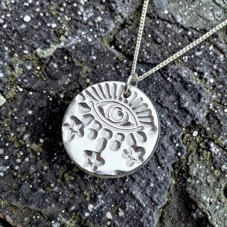 Warding Eye Folklore Pendant - Copper, Bronze Or Sterling Silver - Handmade Celestial Protection Necklace