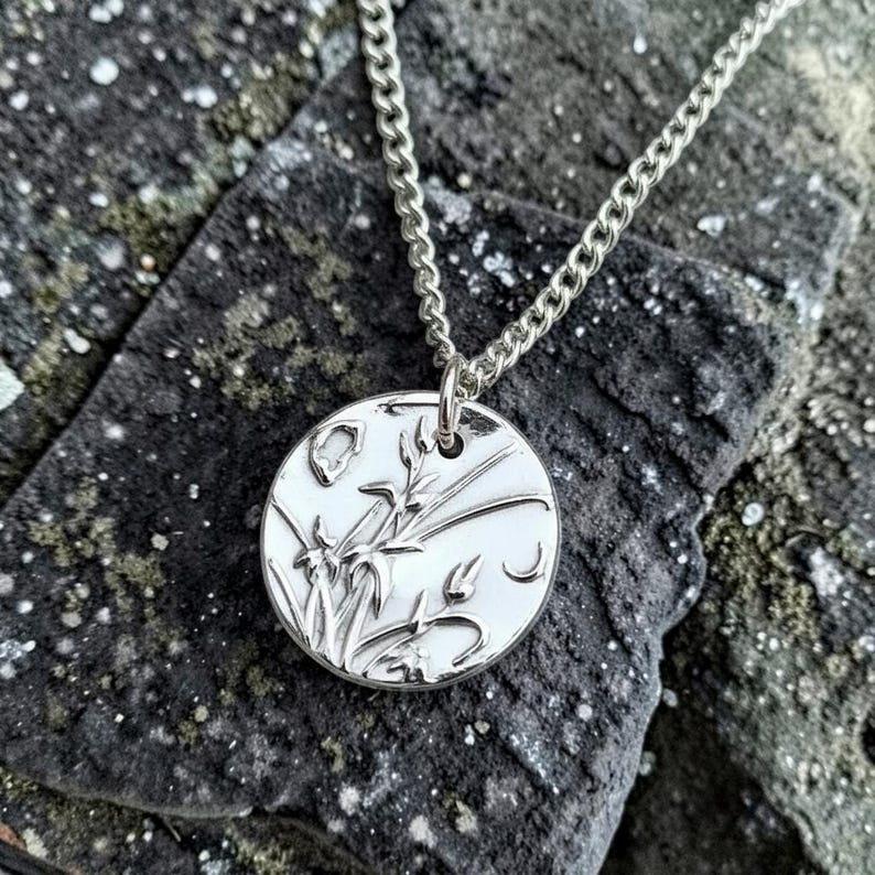 White Boar Forge Moonlit Meadow Sterling Silver Pendant – Handmade Botanical Flower Necklace, Nature-Inspired Jewellery Gift