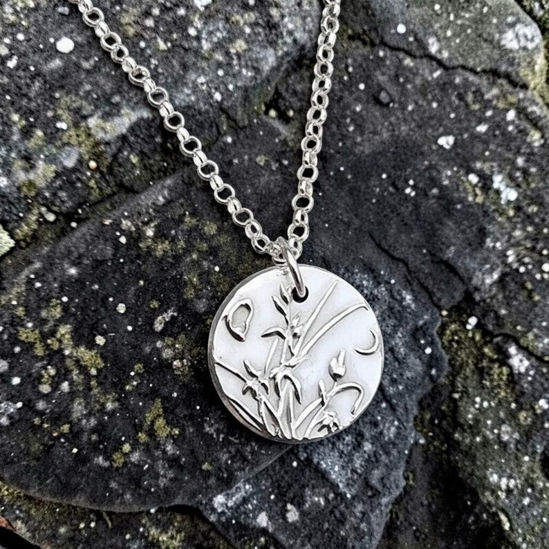 White Boar Forge Moonlit Meadow Sterling Silver Pendant – Handmade Botanical Flower Necklace, Nature-Inspired Jewellery Gift